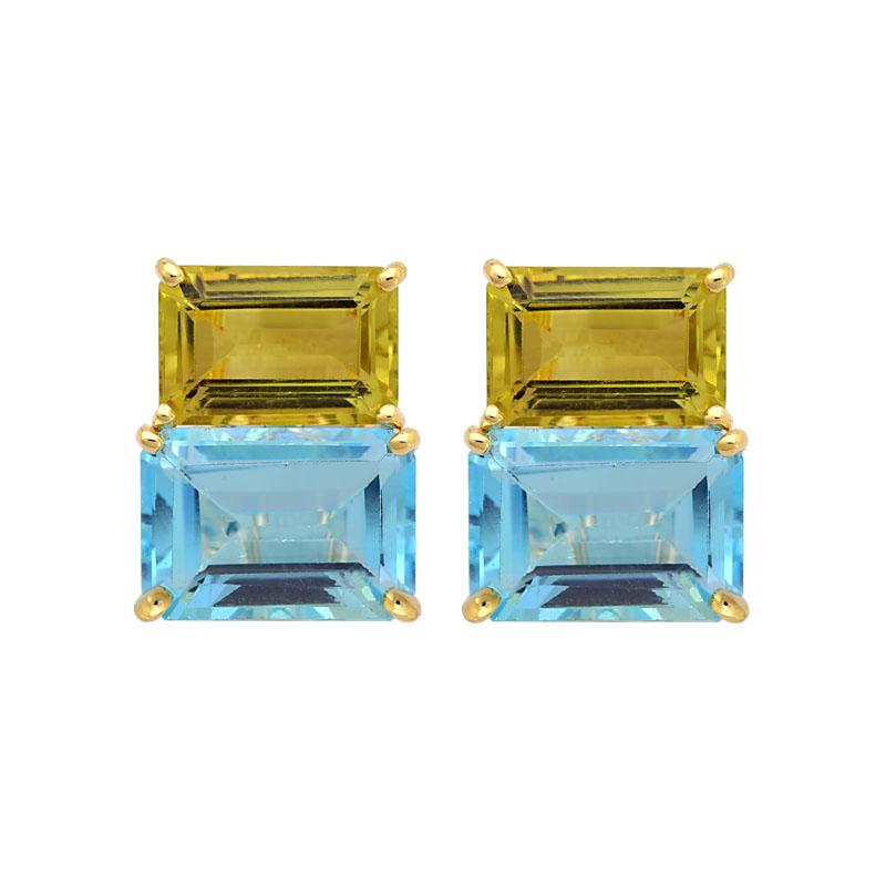 Earrings-Blue Topaz and Lemon Quartz