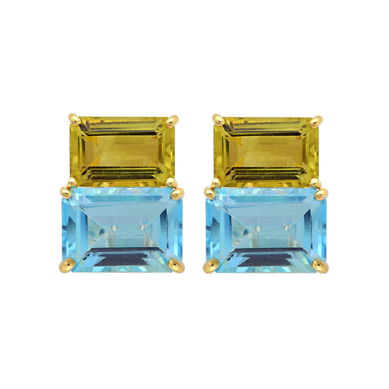 Earrings-Blue Topaz and Lemon Quartz