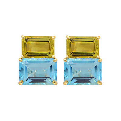 Earrings - Blue Topaz And Lemon Quartz