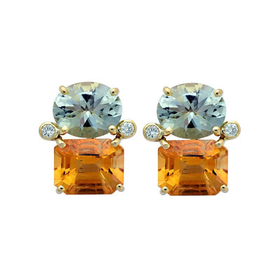 Earrings-Green Quartz, Citrine and Diamond  (2143F)