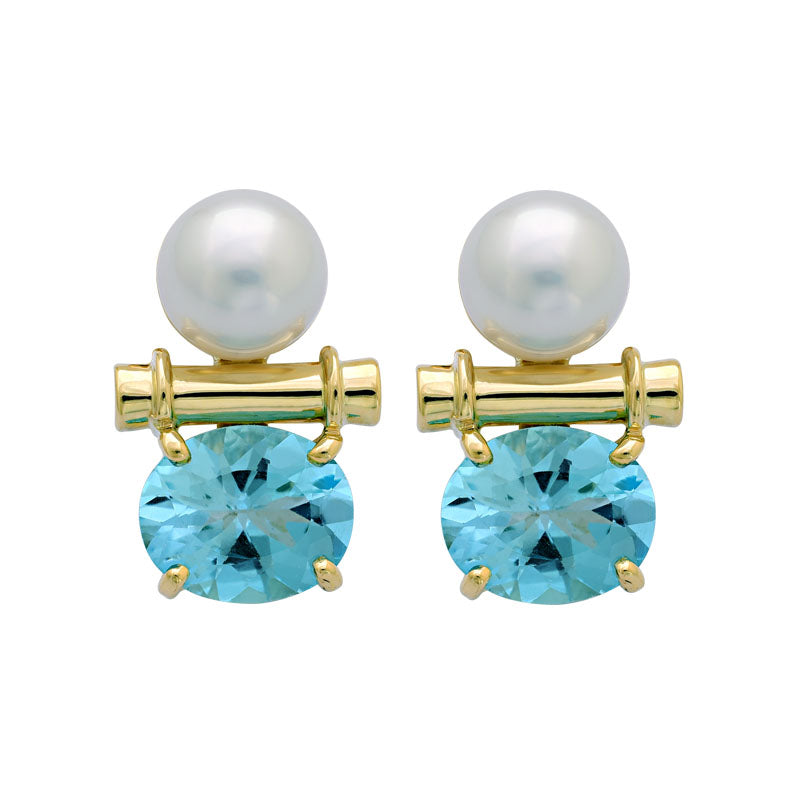 Earrings-Blue Topaz and South Sea Pearl