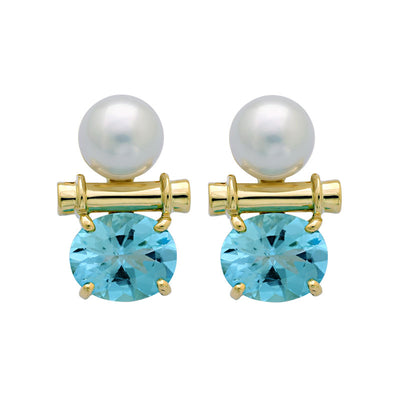 Earrings - Blue Topaz And South Sea Pearl