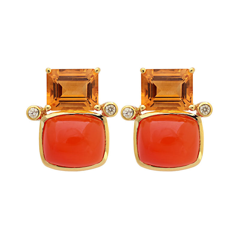 Earrings - Citrine, Cornelian and Diamond | Singhvi Jewels