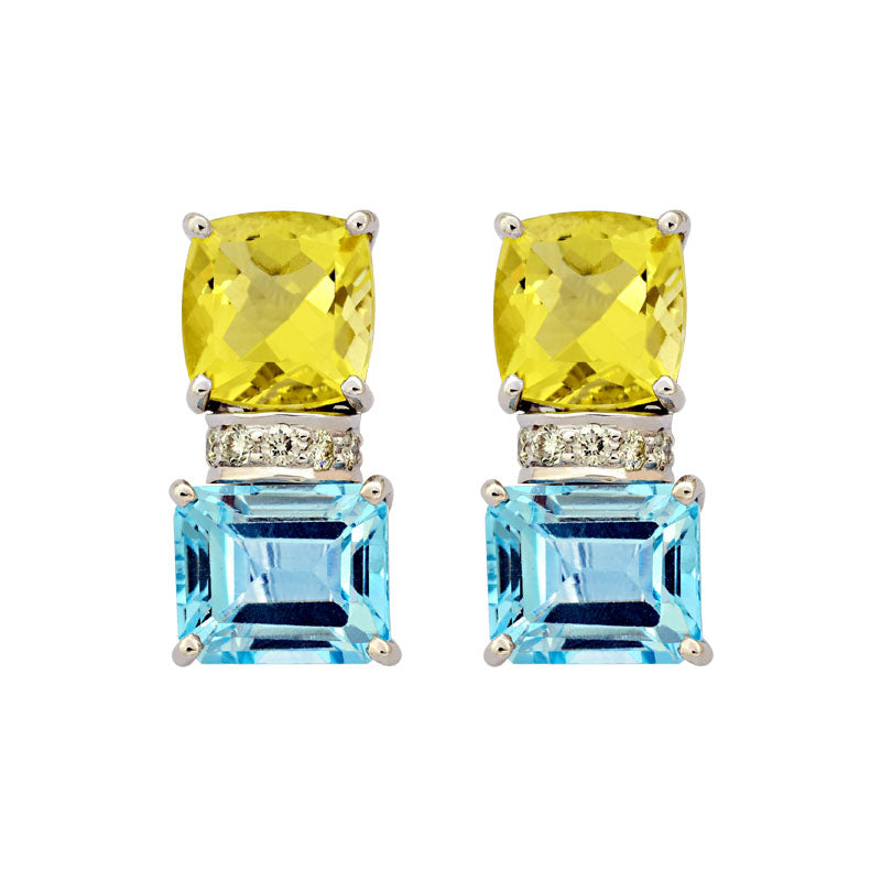 Earrings - Blue Topaz, Lemon Quartz and Diamond | Singhvi Jewels