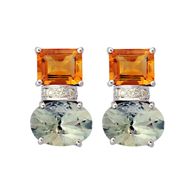 Earrings - Citrine, Green Quartz And Diamond
