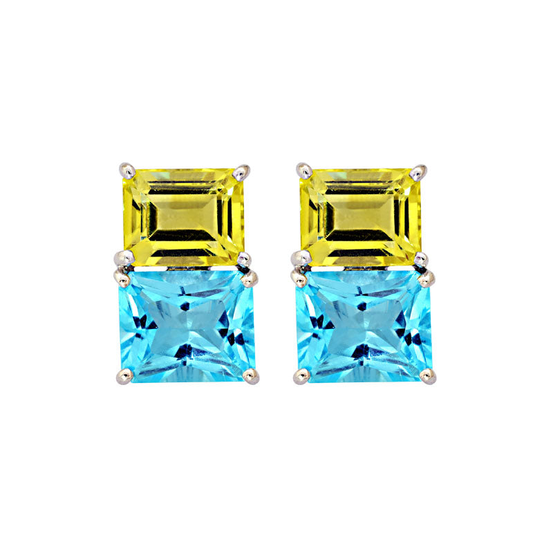 Earrings-Blue Topaz and Lemon Quartz