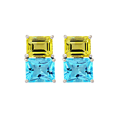 Earrings - Blue Topaz And Lemon Quartz