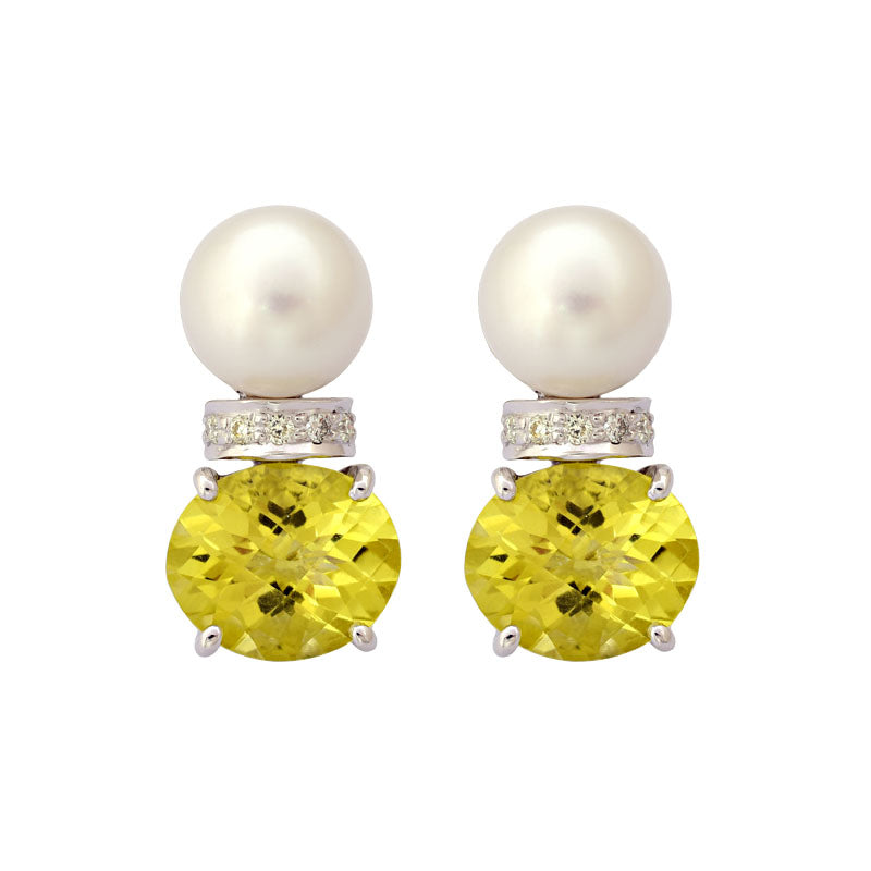 Earrings-Lemon Quartz, South Sea Pearl and Diamond