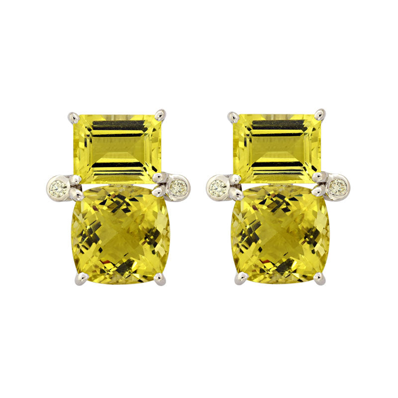 Earrings-Lemon Quartz and Diamond