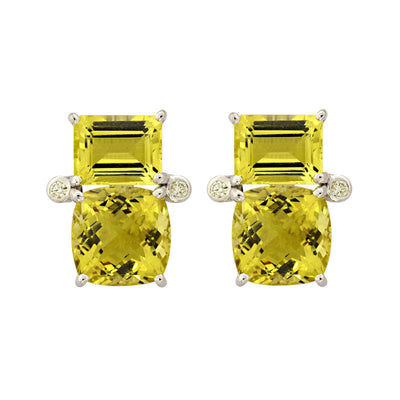 Earrings - Lemon Quartz And Diamond