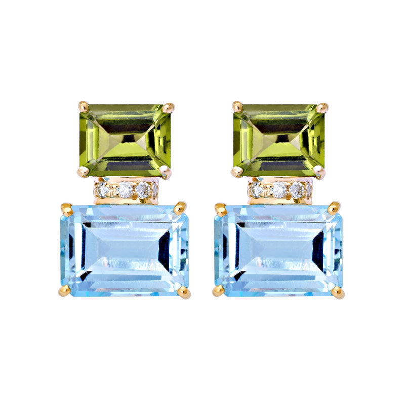 Earrings-Blue Topaz, Peridot and Diamond