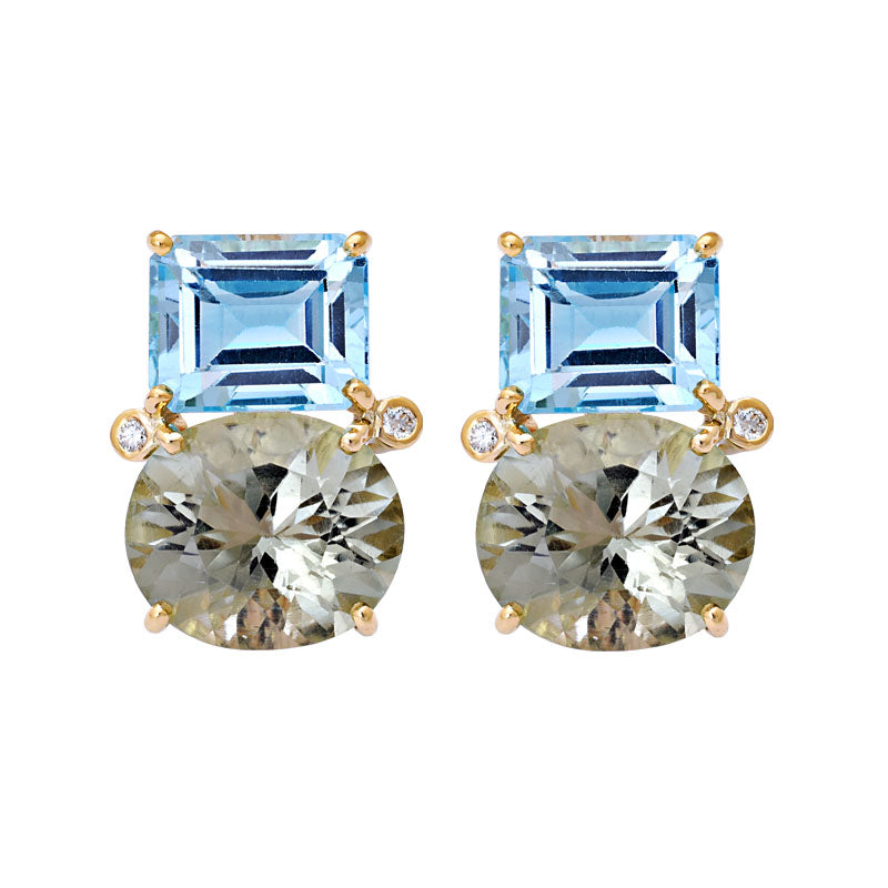 Earrings-Blue Topaz, Green Quartz and Diamond