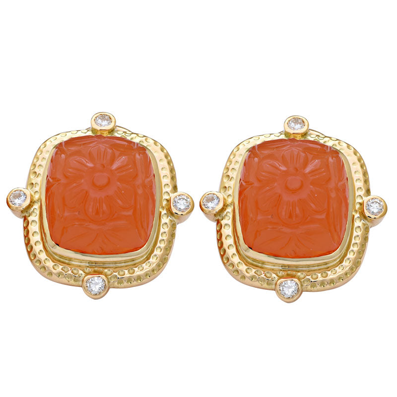Earrings-Cornelian and Diamond