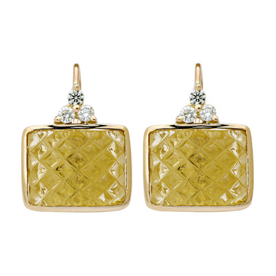 Earrings - Lemon Quartz And Diamond