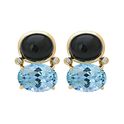 Earrings-Black Onyx, Blue Topaz and Diamond  (2155B)