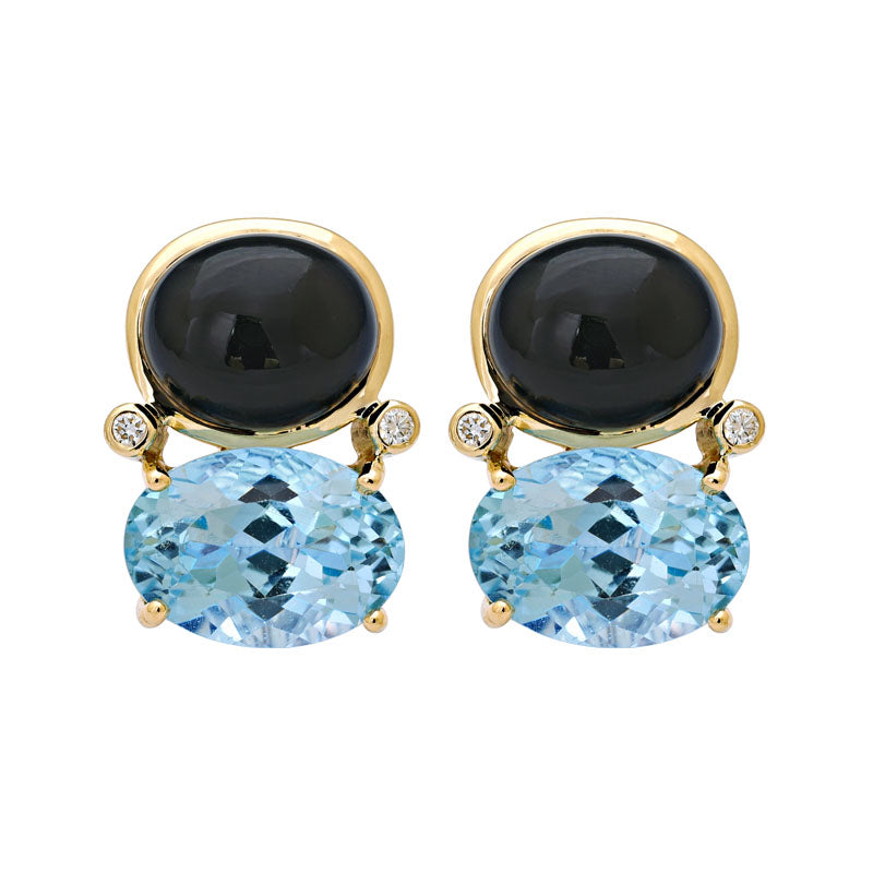 Earrings-Black Onyx, Blue Topaz and Diamond