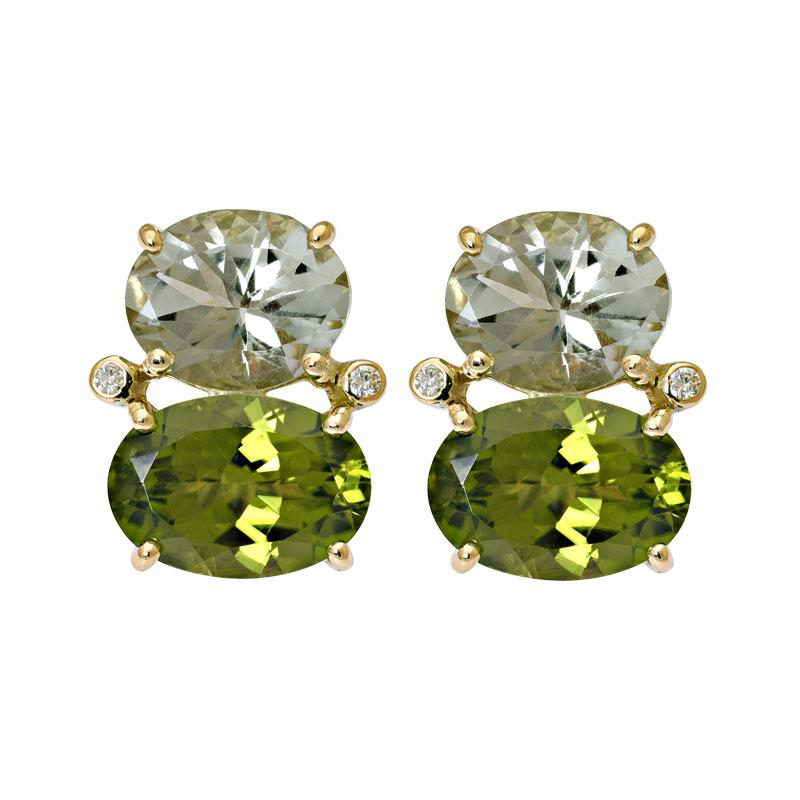 Earrings-Green Quartz, Peridot and Diamond