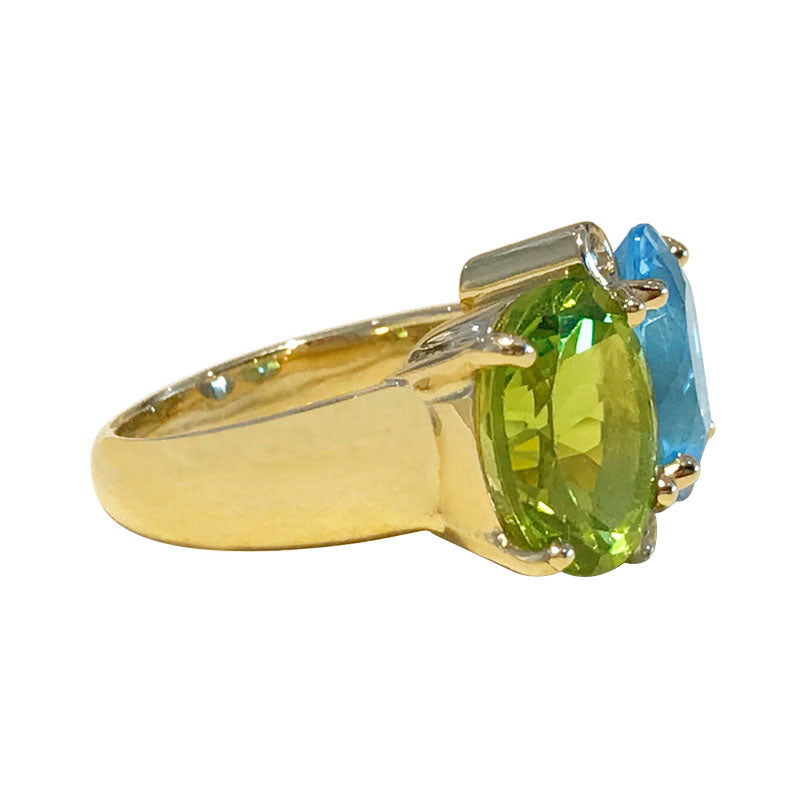 Ring- Blue Topaz, Peridot and Diamond