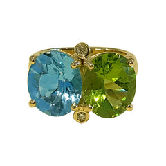 Ring- Blue Topaz, Peridot and Diamond