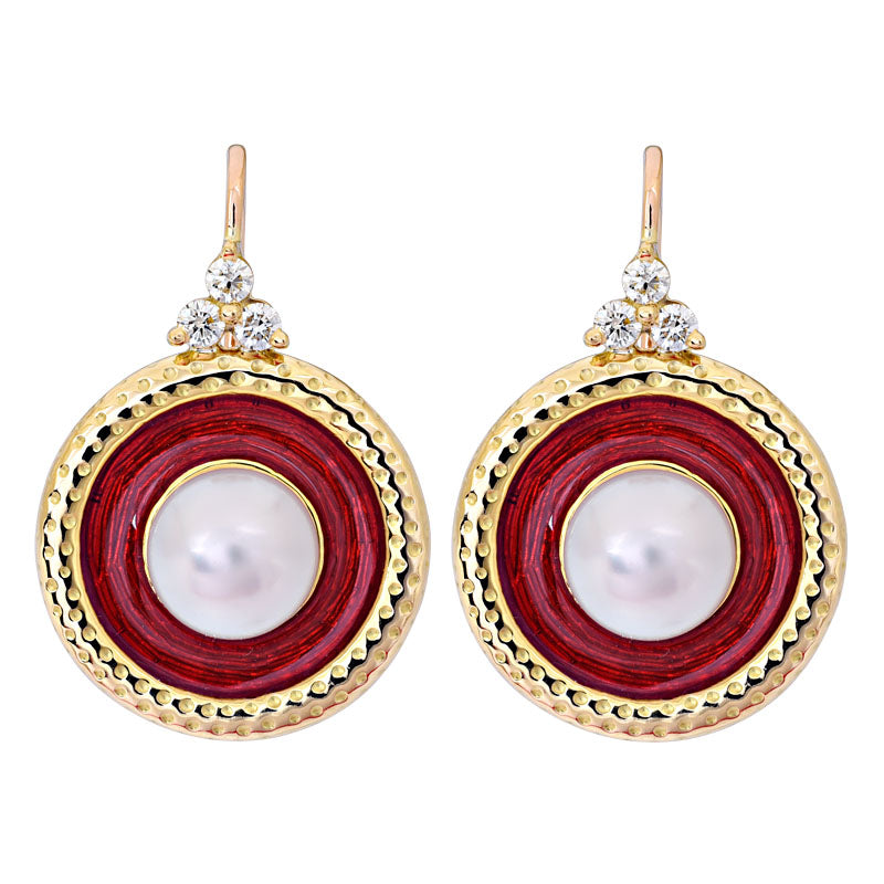 Earrings- South Sea Pearl and Diamond (Enamel)