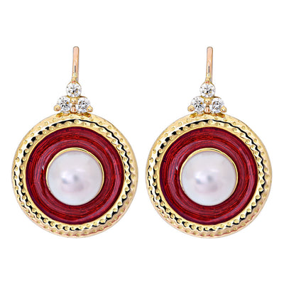 Earrings- South Sea Pearl and Diamond (Enamel)