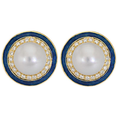 Earrings- South Sea Pearl and Diamond (Enamel)  (2171B)