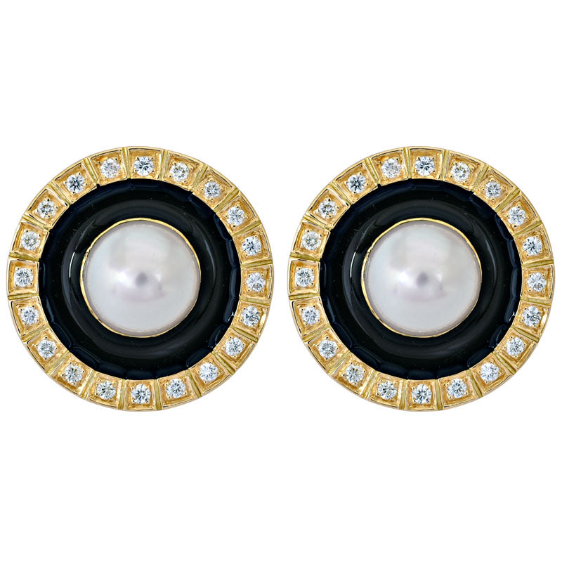 Earrings- South Sea Pearl and Diamond (Enamel)