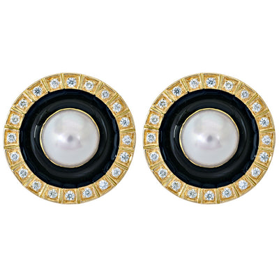 Earrings- South Sea Pearl and Diamond (Enamel)