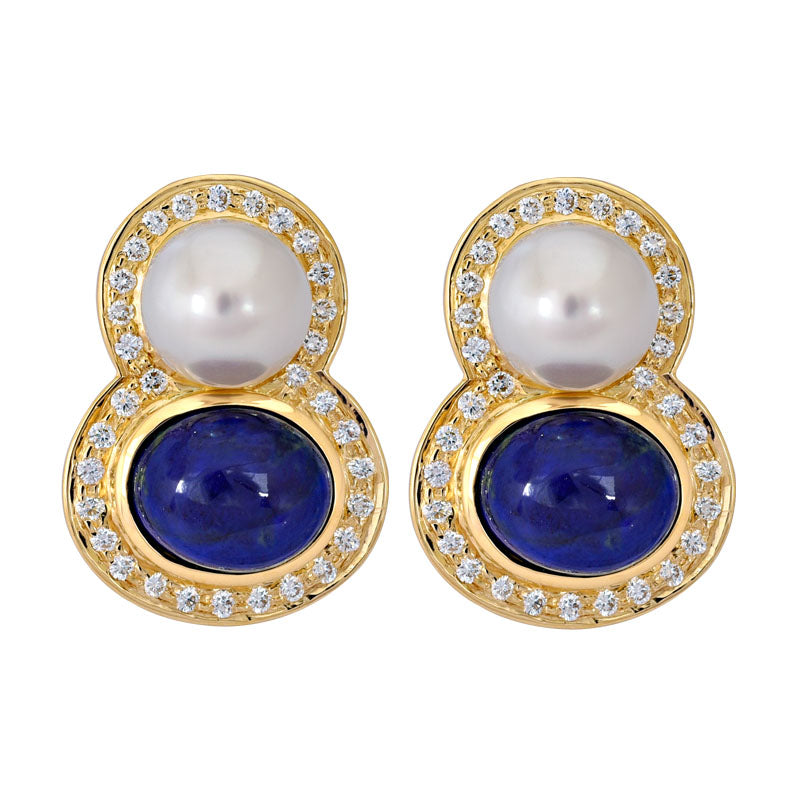 Earrings- Lapis Lazuli, South Sea Pearl and Diamond | Singhvi Jewels