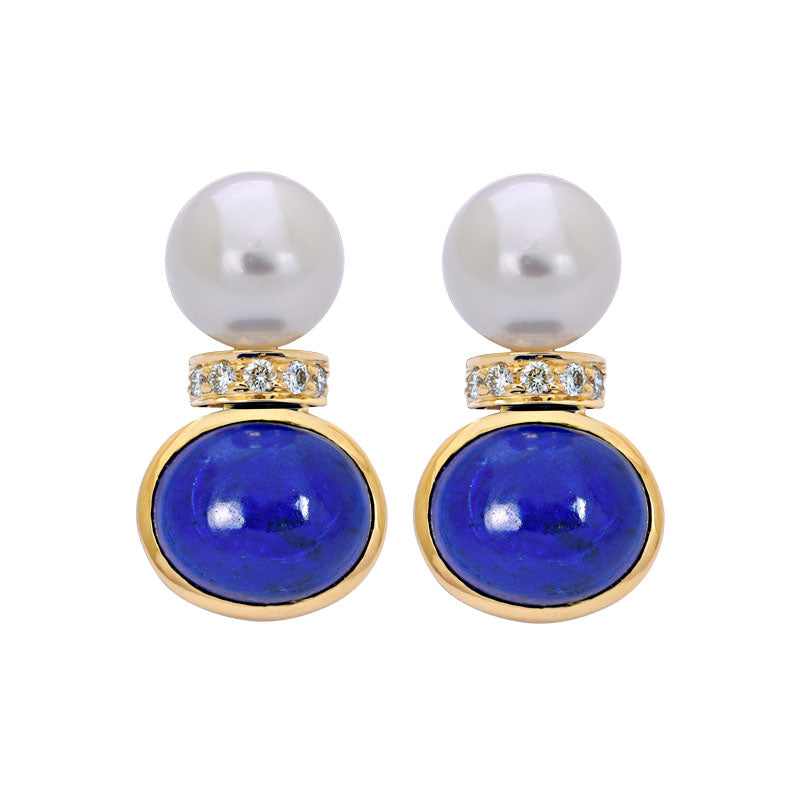 Earrings - Lapis Lazuli, South Sea Pearl and Diamond | Singhvi Jewels