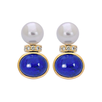 Earrings - Lapis Lazuli, South Sea Pearl And Diamond