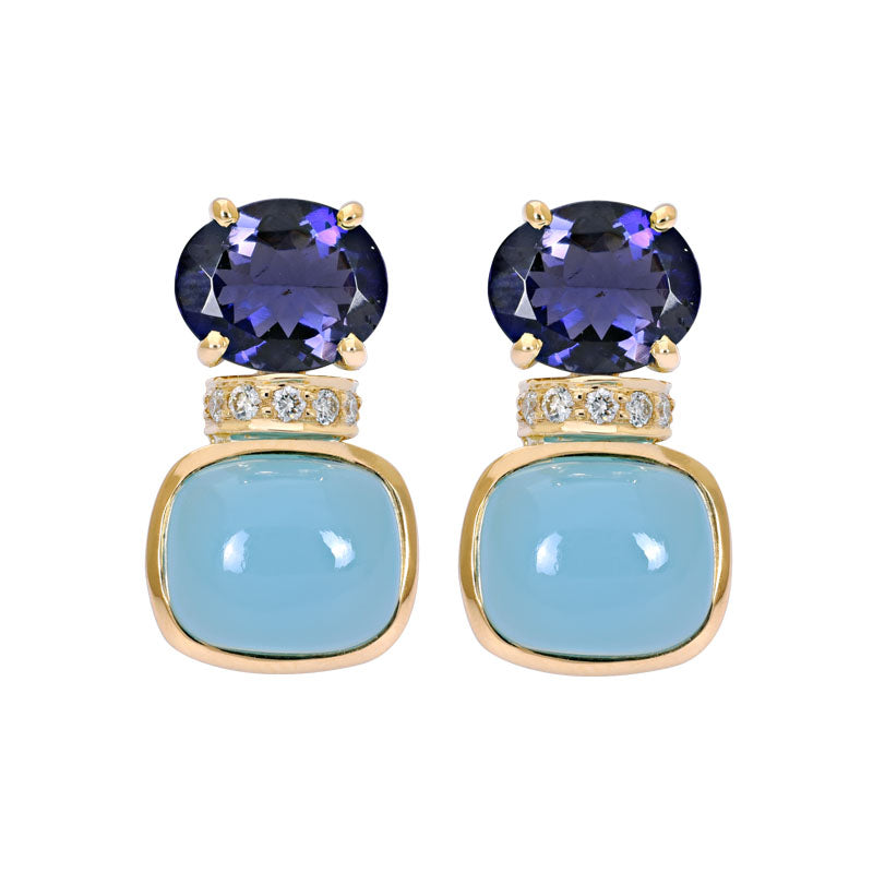 Earrings- Iolite, Chalcedony and Diamond | Singhvi Jewels