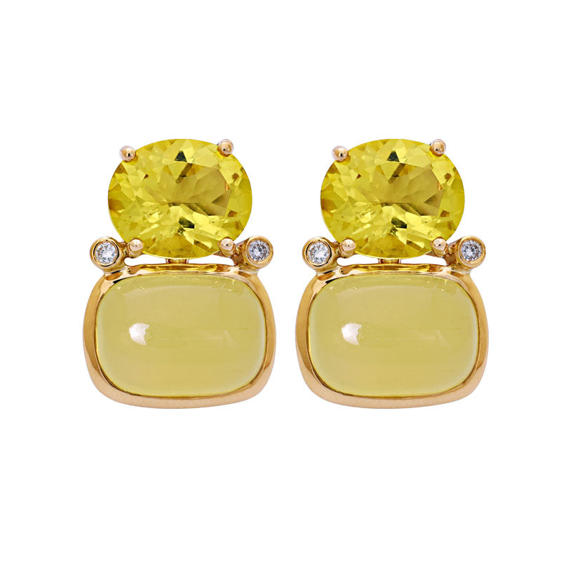 Earrings- Lemon Quartz, Beryl and Diamond