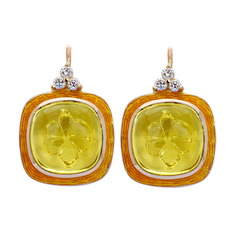Earrings- Lemon Quartz and Diamond (Enamel)