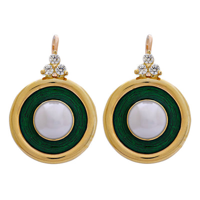 Earrings- South Sea Pearl and Diamond (Enamel) (2172I)