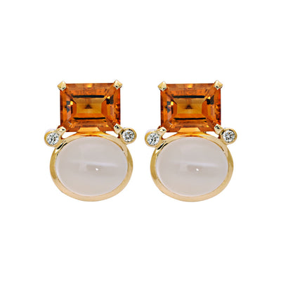 Earrings - Citrine, Moonstone And Diamond