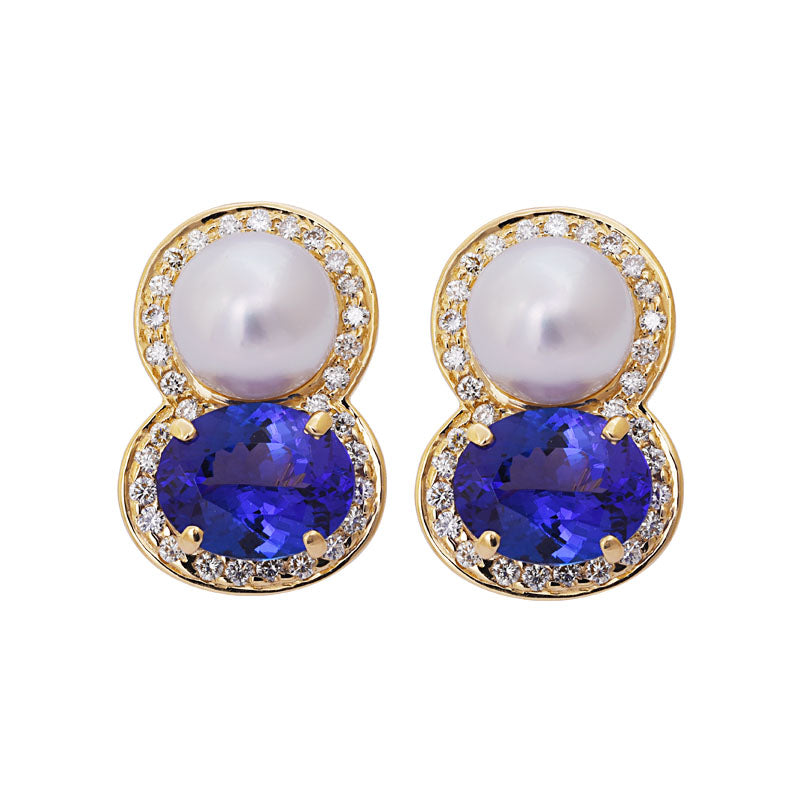 Earrings - Tanzanite, South Sea Pearl and Diamond | Singhvi Jewels