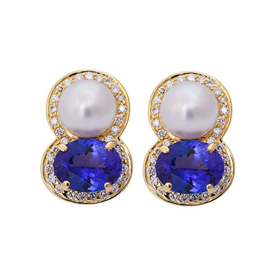 Earrings - Tanzanite, South Sea Pearl And Diamond
