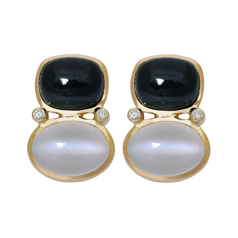 Earrings- Black Onyx, Moonstone and Diamond