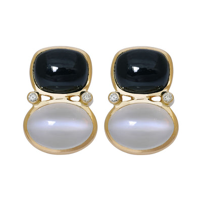 Earrings - Black Onyx, Moonstone and Diamond