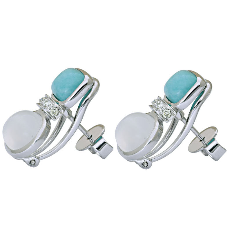 Earrings-Moonstone, Amazonite and Diamond