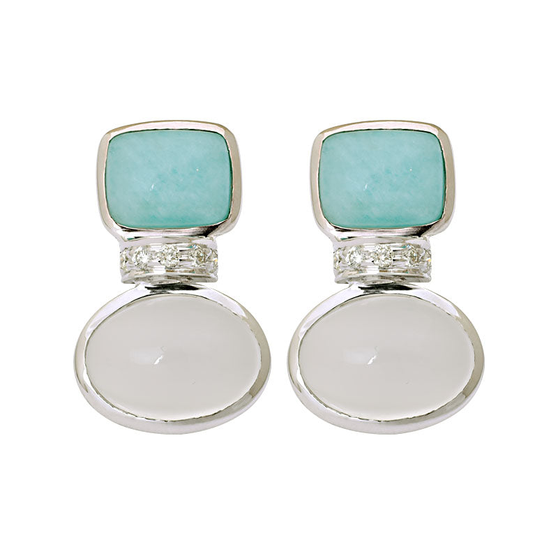Earrings-Moonstone, Amazonite and Diamond