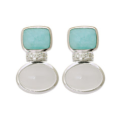 Earrings-Moonstone, Amazonite and Diamond