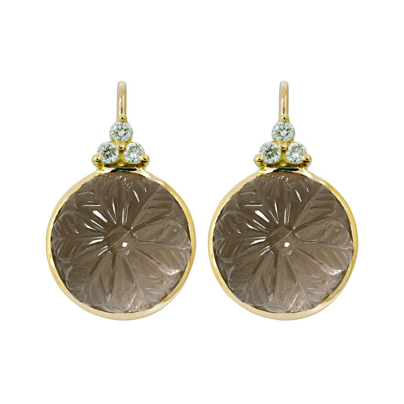 Earrings - Smokey Quartz and Diamond | Singhvi Jewels