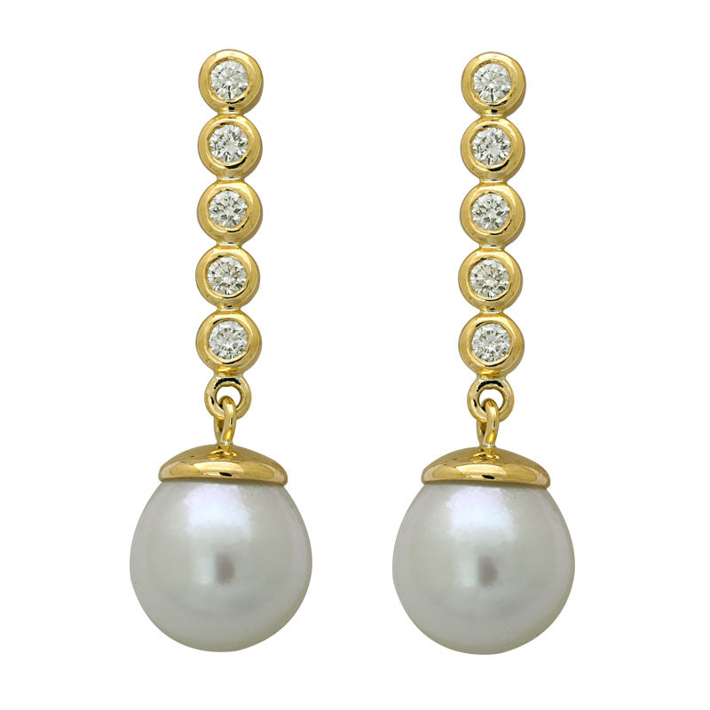 EARRINGS- S.S. PEARL AND DIAMOND IN 18K GOLD