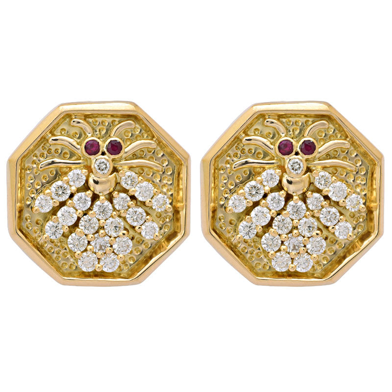 EARRINGS- RUBY AND DIAMOND IN GOLD