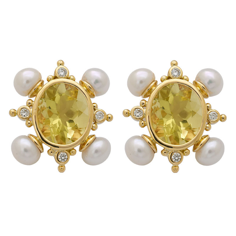 EARRINGS - LEMON QUARTZ, PEARL AND DIAMOND | Singhvi Jewels