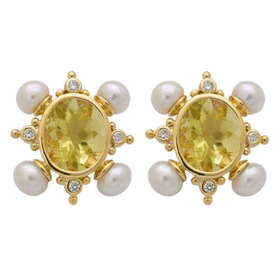 EARRINGS - LEMON QUARTZ, PEARL AND DIAMOND