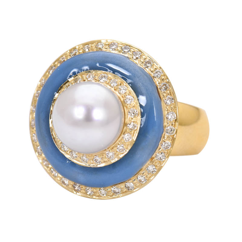 Ring - South Sea Pearl and Diamond (Enamel) | Singhvi Jewels
