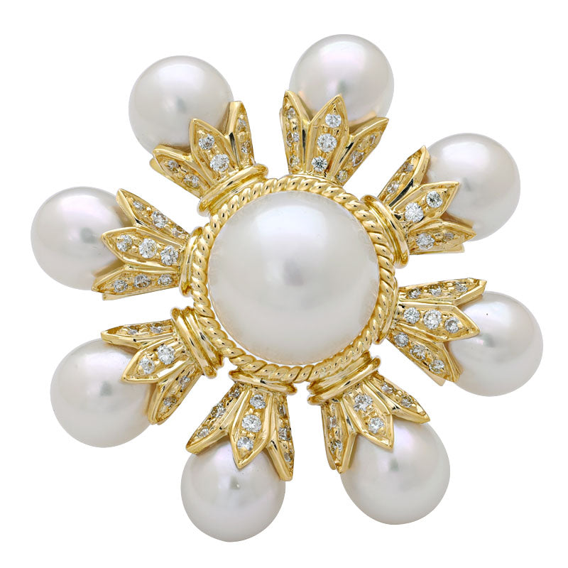 BROOCH- S.S. PEARL AND DIAMOND IN 18K GOLD